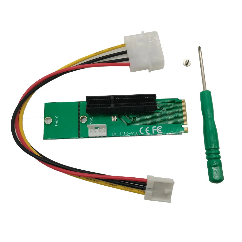 Переходник NGFF M.2-PCI-E 4X 1X Riser Card M2 M Key to PCIe X4 X1 Adapter конвертер с 4-контактным кабелем