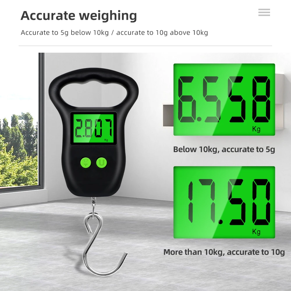 Portable Hand Held Digital Luggage Scale 50kg 10g Fish Hook Hanging Scale  Measuring Tape Backlight Lcd Display 50% Off - Weighing Scales - AliExpress