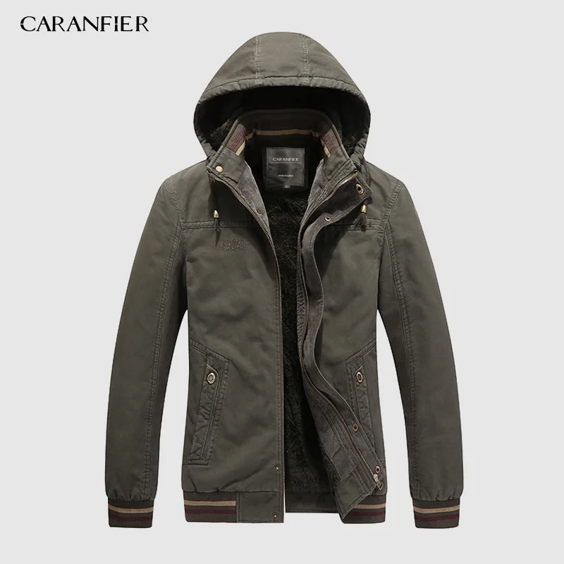 CARANFIER Новая мужская внутренняя флисовая Толстая теплая зимняя куртка мужская брендовая одежда парки с капюшоном Пальто 5XL верхняя одежда jaqueta masculina