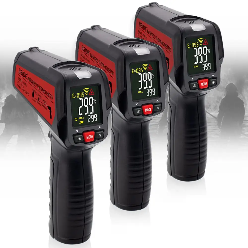 

SOLLED Infrared Thermometer BSIDE BTM11 Non-Contact IR Digital Pyrometer Temperature Meter-50~580 Degree + Alarm + Color
