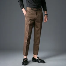 Spring And Autumn New Youth Men's Foundation Cotton Solid Color Fashion Casual Trousers Black Army Green / Brown