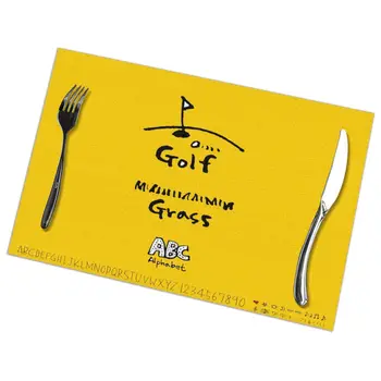 

Set of 6 Hand Drawn Alphabet Yellow Illustration Placemats for Dining Table Place Mat in Kitchen Accessories Cup Wine Mat