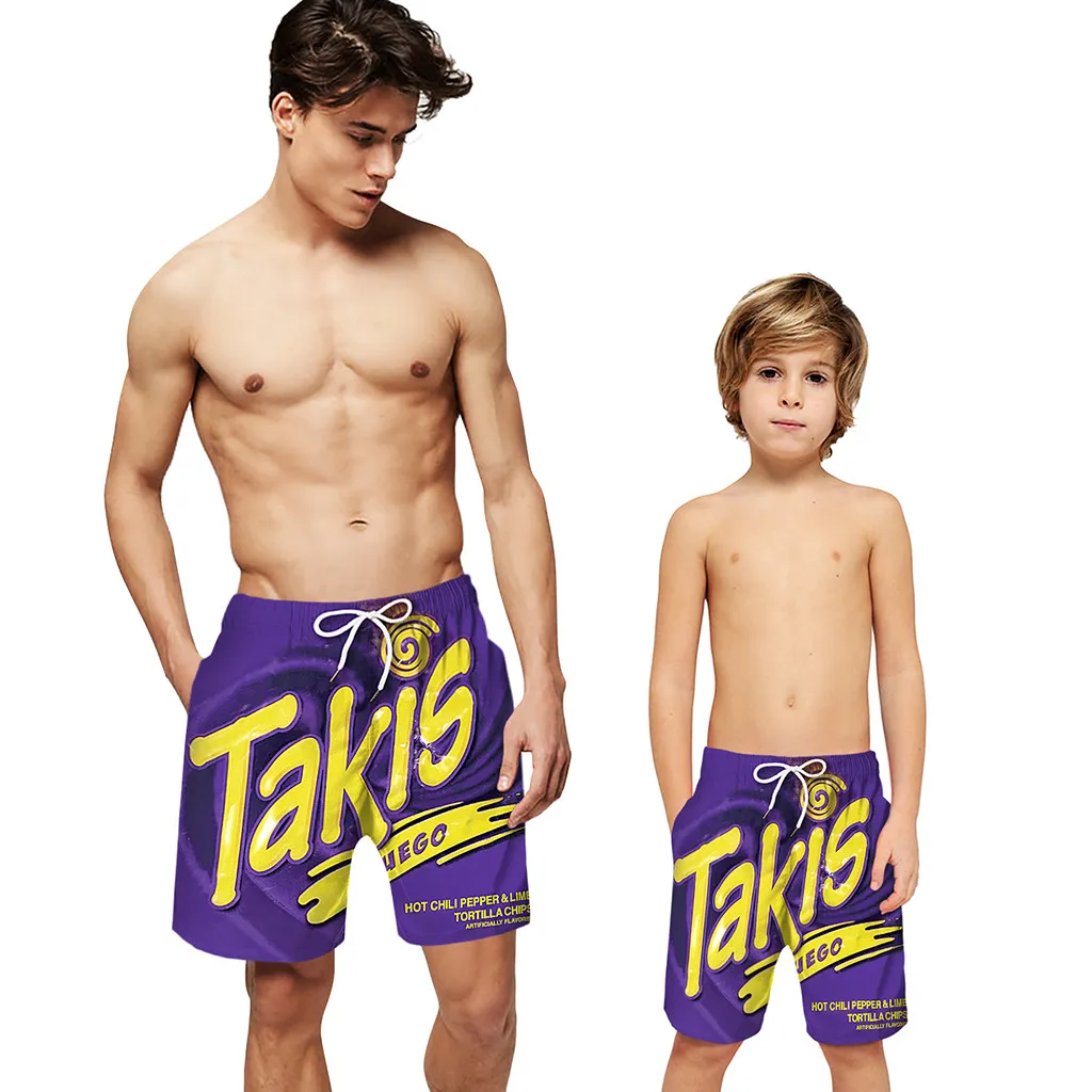 

Parent-child swim trunks 5 minutes shorts fashion letters printed swimming trunks ruffled rope binding L1212