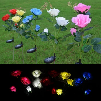 

Outdoor Solar Powered LED Light Waterproof Rose Flower Stake Lamp Easy-to-Install for Home Garden Yard Lawn Path Decor