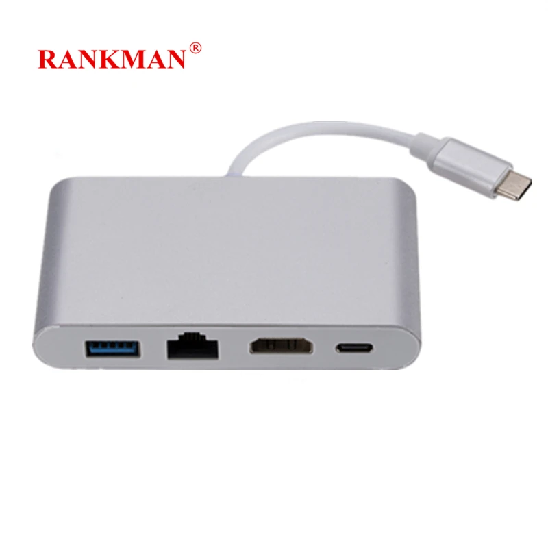 Адаптер Rankman Type-C на RJ45 Ethernet 4K HDMI-совместимый USB C 3 0 Hub для MacBook HP ENVY13 Samsung S21 Dex Xiaomi 10 PS5