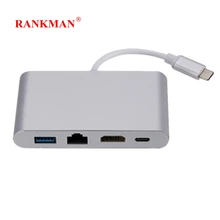 Rankman tipo c para ethernet lan rj45 hdmi-compatível com usb c 3.0 hub adaptador para macbook samsung s8 dex huawei p30 doca xiaomi tv