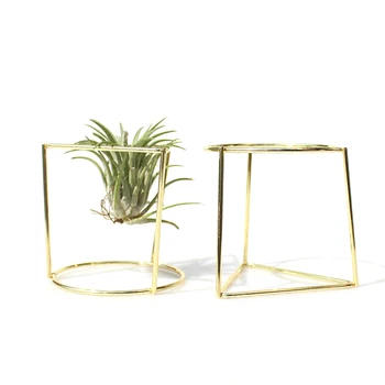 

2Pcs Iron Freestanding Hanging Geometrical Shaped Small Triple-cornered Air Plant Receptacle Flower Stand Rack Holder