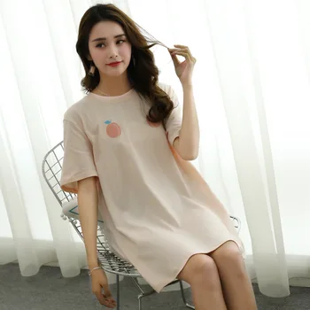 

Short Sleeve Nightgown Women's Summer Nightgown Powder Double Peach M-XXL 2020 New Style