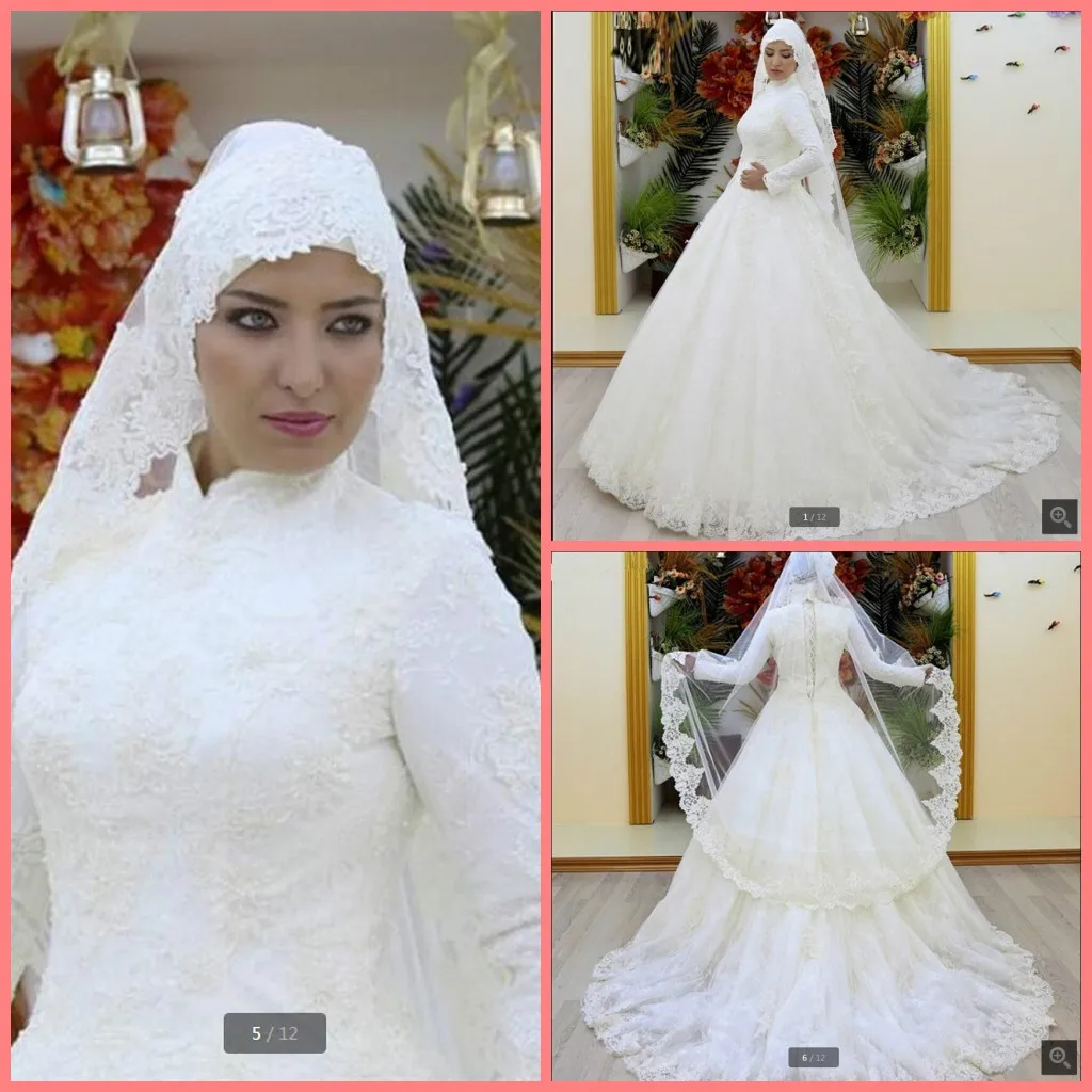 Vestidos De Novia бисерное кружевное свадебное платье мусульманское винтажные, с длинными рукавами, высокий воротник, Саудовская Аравия, на платье невесты свадебное платье