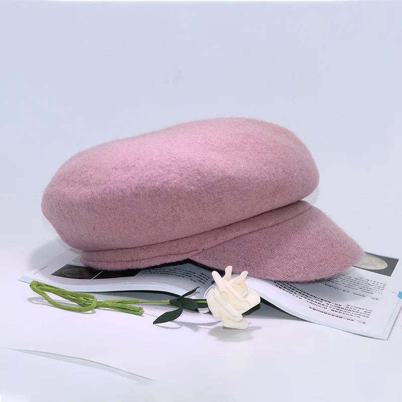 Ou PInk Новая японская школьная кепка осень/зима Мужская и женская художественная шерсть Студенческая Шляпа Сплошной цвет Джокер восьмиугольная шляпа белая шляпа - Цвет: Ou PInk