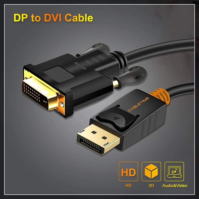 CABLETIME 2019 New Display Port to DVI Cable M/M DisplayPort DP to DVI Connection Adapter 1080P 3D for PC Projector HDTV C074 CABLETIME 2019 New Display Port to DVI Cable M/M DisplayPort DP to DVI Connection Adapter 1080P 3D for PC Projector HDTV C074