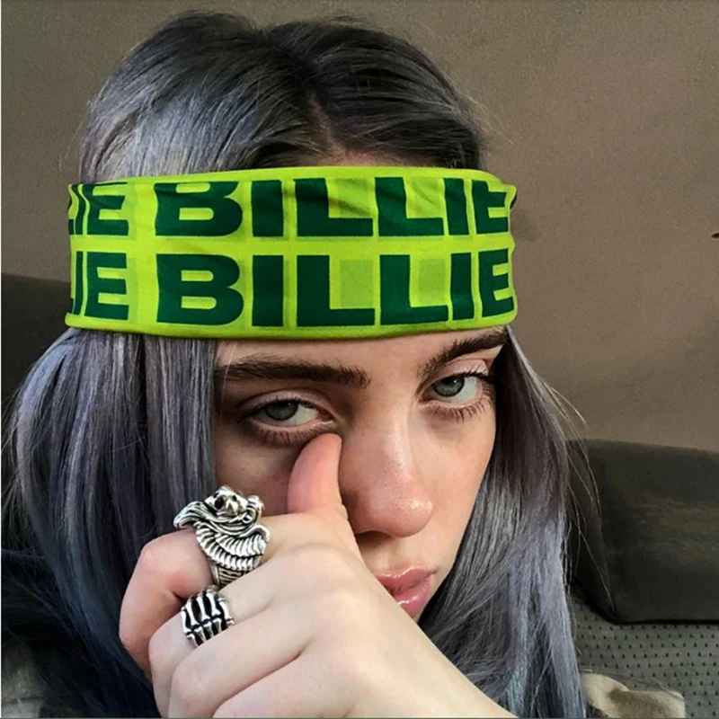 Бандана для девочек и мальчиков Billie Eilish, карнавальный костюм Billie Eilish, зеленый квадратный шарф, шикарные крутые хип-хоп повязки на голову, 60*60 см