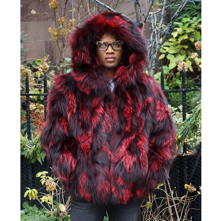 2019 New Mens Fox Fur Coat Fashion Long Fur Jacket Suit Collar