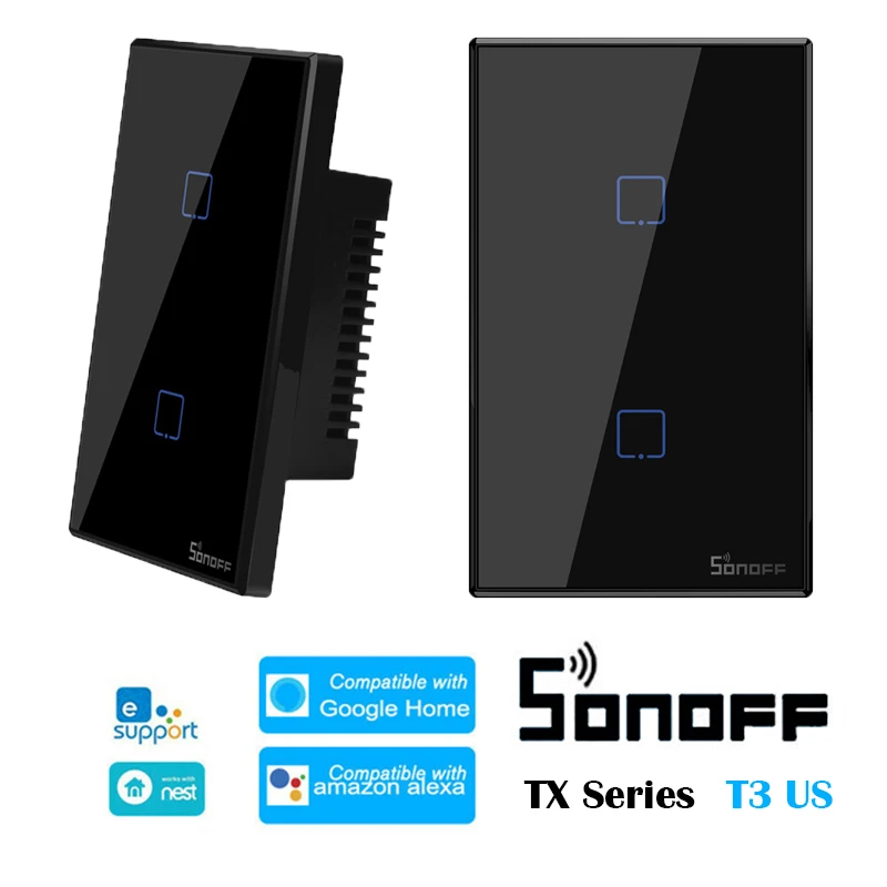 Interruptor de Casa Divididas em Swtich Compatível com Ewelink Casa do Google Sonoff Tx-series Wifi Inteligente 1 – 2 3c-tx Gangues Alexa t3 Eua 433