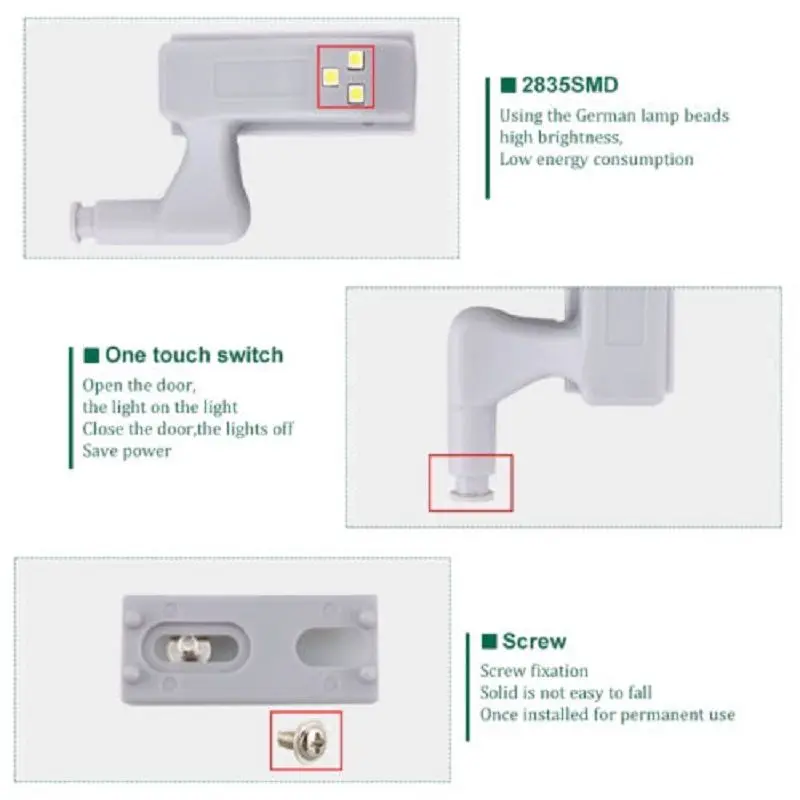 Smart Induction Cupboard Inner Hinge Lamp LED Smart Touch Induction Under Cabinet Light Wardrobe Night Light Cabinet Light Bulbs