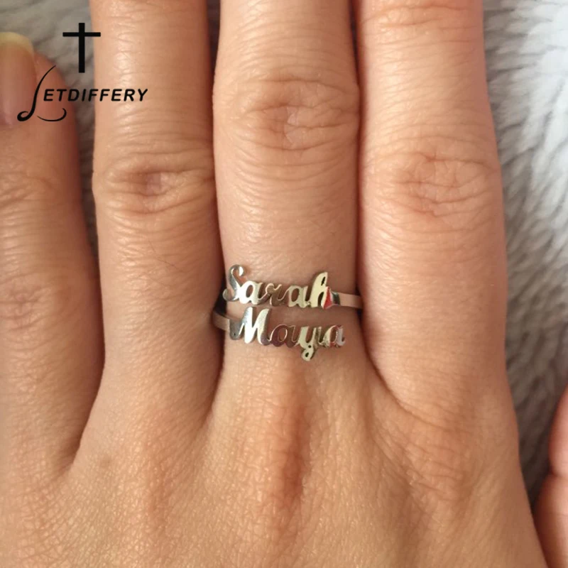 Letdiffery Custom Double Name Rings Stainless Steel Adjustable Personlized Women Rings Unique Jewelry Wedding Rings girl Gift