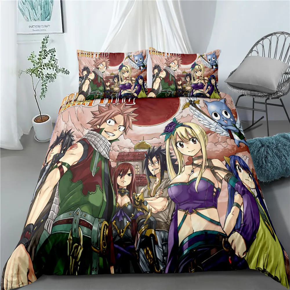 Modern Popular Animation Fairy Tail Pattern Home Textile 3D Digital Printing Home Decoration Down Quilt Cover Pillowcase Bedding 