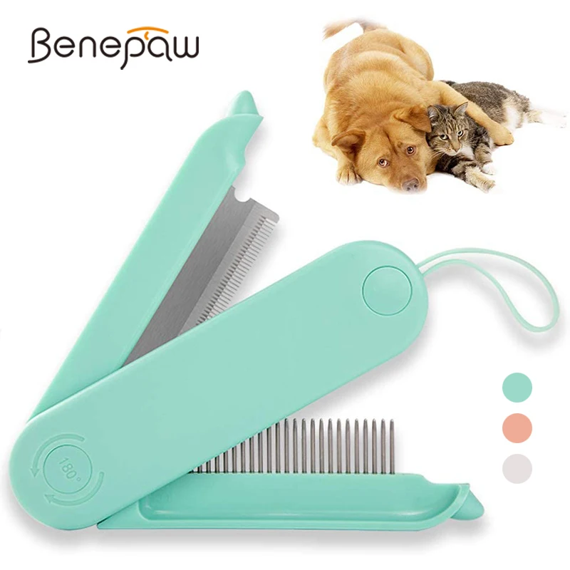 Benepaw Foldable 2 In1 Dog Cat Comb Pet Grooming Brush Professional Comfortable Safe Deshedding Tool For Long And Short Fur