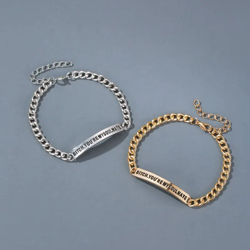 

New Arrival Letter Bracelet Punk Alloy Chain Bracelet KC Gold Bracelet Lovers Lettering Bracelet Fashion Jewelry Gift For Women