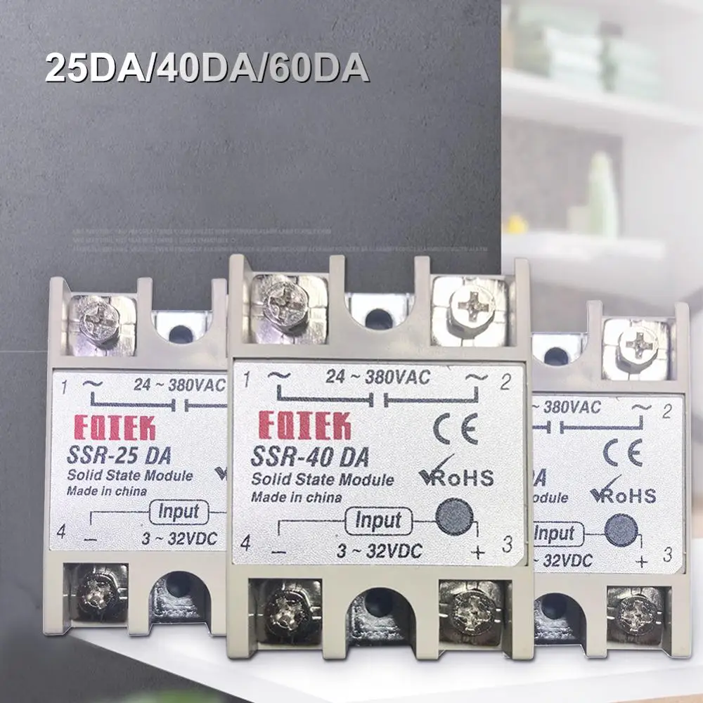 

SSR-10DA SSR-25DA SSR-40DA 10A 25A 40A Solid State Relay Module 3-32V Input DC 24-380V AC Output High Quality