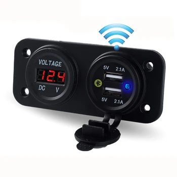 

The Multifunctional Car Charger For Phone Double Voltmeter With Blue Led Display 4.8 Amp Car Charger USB Wireless Charging GPS
