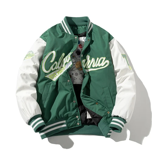 Zimowa kurtka Varsity mężczyźni kobiety haftowany napis Hip Hop kurtka baseballowa moda w stylu Vintage Streetwear płaszcz z kapturem ubrania retro