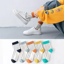 Женские однотонные хлопковые носки в полоску; яркие цвета; носки в полоску с манжетами; зимние спортивные носки в Вертикальную Полоску для девочек; 5 пар/лот