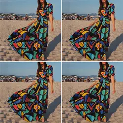 Женское платье женское пляжное летнее с принтом Boho модные вечерние с коротким рукавом Повседневные Вечерние с v-образным вырезом