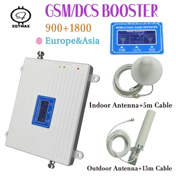 

ZQTMAX 2G 4G Cellphone Signal Repeater GSM DCS LTE Cellular Amplifier 70dB Gain 900 1800Mhz Dual Band LCD Display with antenna