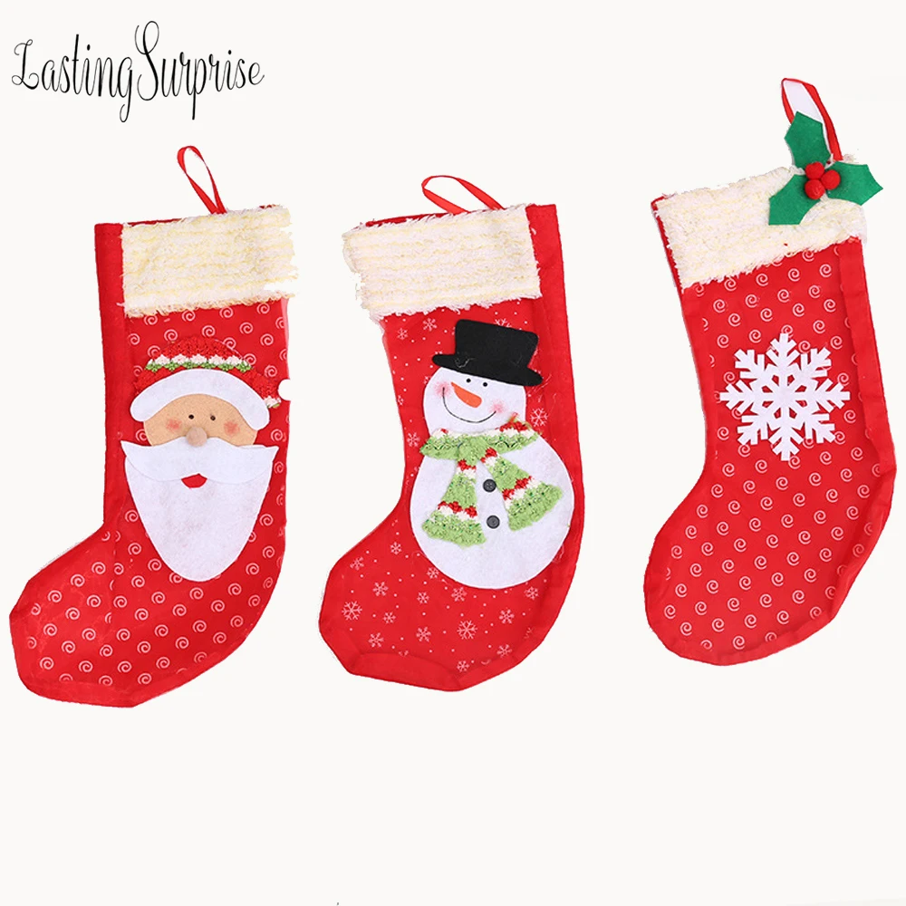 1pc Christmas Stocking Santa Claus Sock Gift Holder Tree Decoration New Year Candy Bags Xmas Hanging Decora | Дом и сад