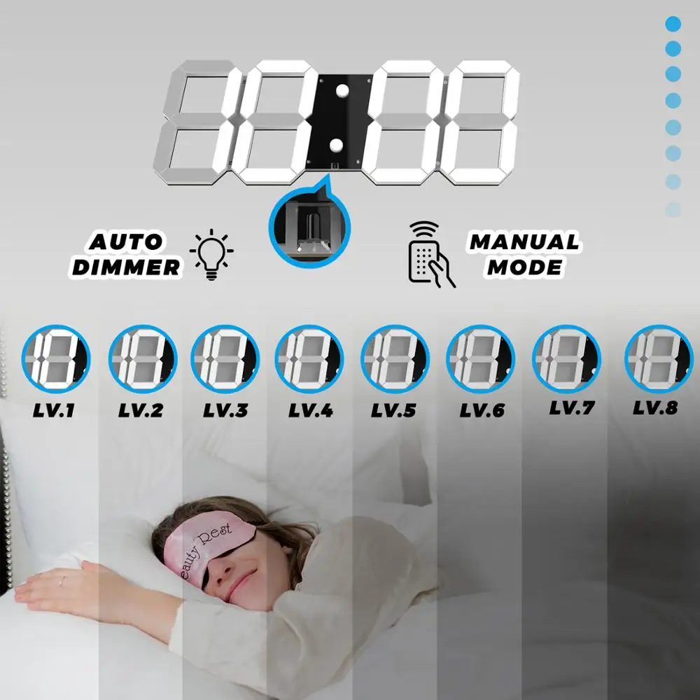 

Hot! Time Large LED Digital Wall Clock Temperature Alarm Date Automatic Backlight Table Desktop Home Decoration Stand hang Clock
