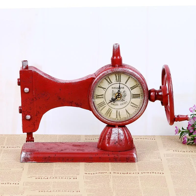 

Antique Table Clock Retro Sewing Machine Modeling Single-Sided Table Clock Vintage Creative Desk Clock Red Blue Black Home Decor