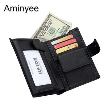 

Aminyee 2020 Genuine Cow Leather Men Wallet Credit Card Holder Organizer RFID Blocking Money Bag Male Vintage Purse Cash Pocket