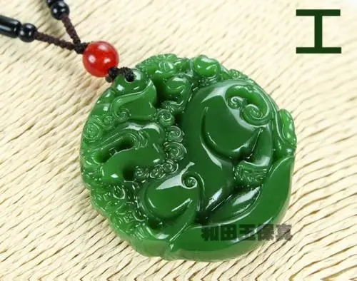 LETSFUN Fine Jewelry Китай натуральный зеленый JADE Jasper Резьба Дракон Kirin ожерелье с подвеской в виде единорога