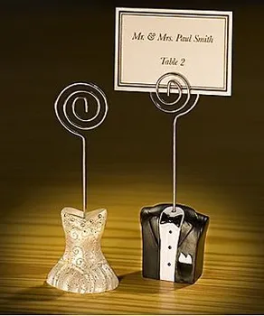 

wedding favor place card holder--Tuxedo and Gown Wire Table Number Memo Photo Clip Party Decoration 100pcs/lot