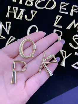 

26 Letters Polished Screw Lock Shape Clasp Pendant, Gold Color Clasp Lock DIY Necklaces, Carabiner Pave Lock, Findings Wholesale