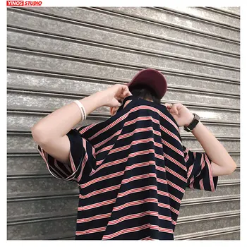 

Dropshipping Spring Short Sleeve Striped T-shirt Mens Korean Streetwear Fashion Tee Slim Causal O-neck Tshirts
