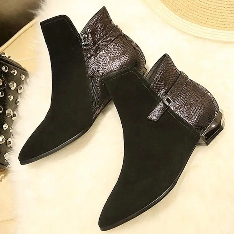 

Frosted leather boots, short boots, single boots, pointed naked boots, thick heels, Martin boots, sheep reverse velvet 3cm
