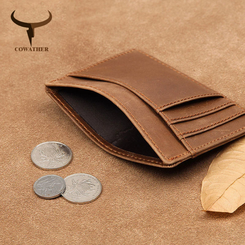 COWATHER fashion card holder wallet vintage top quality cow genuine