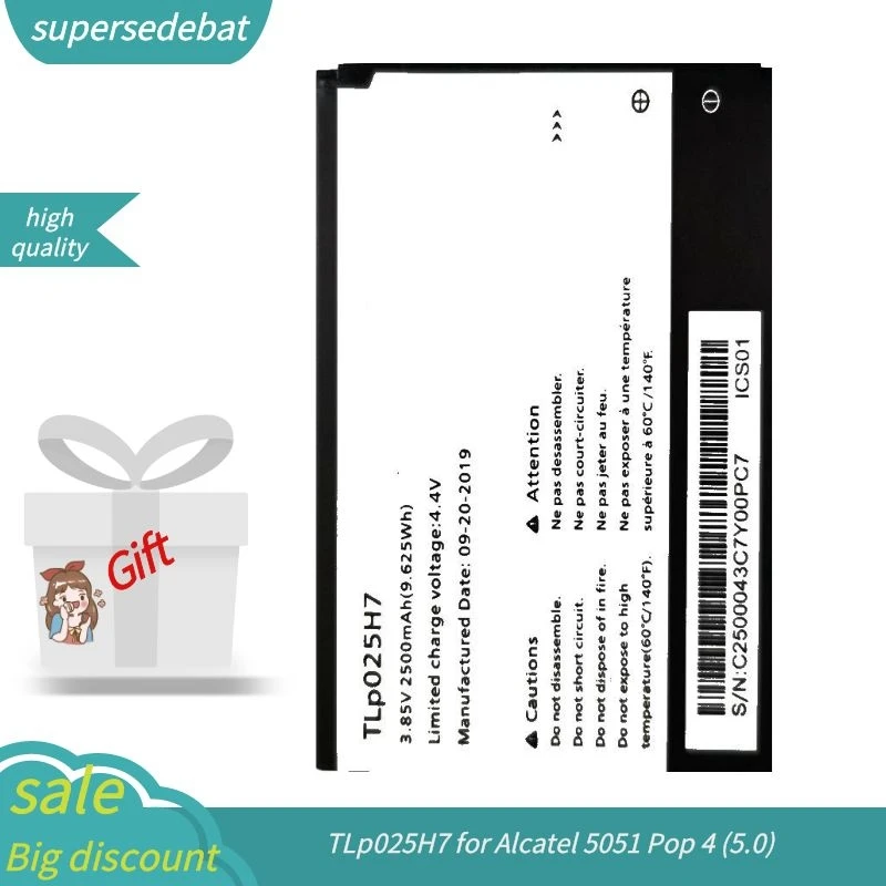 Supersedebat TLp025H7 мобильный аккумулятор для Alcatel 5051 Pop 4 (5 0) TLp025H1 батареи 2500 мАч телефона