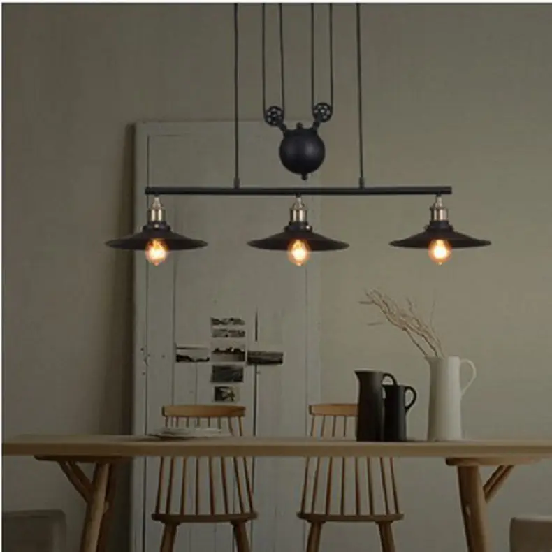 Lifting Droplight American Style Retro Personality Industrial Restaurant Ceiling Milk Tea Shop Creative Pulley Rope Tieyi Lamp | Лампы и