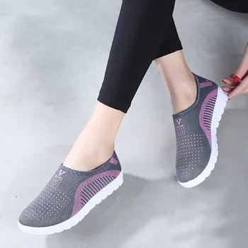 

2020 Women's Mesh Flat shoes patchwork slip-on Cotton Casual shoes for woman Walking Stripe Sneakers Loafers Soft Shoes zapato
