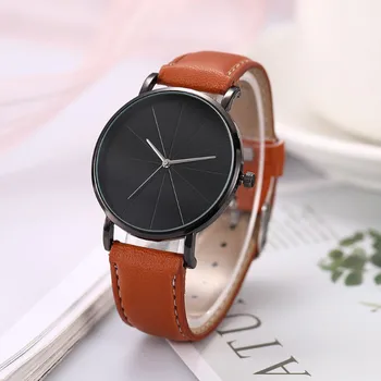 

Reloj Women Watches Creative Sleek Dial Ladies Clock Alloy Quartz Wrist Watch Leather Belt Band Minimalist Simple Watch Relogio