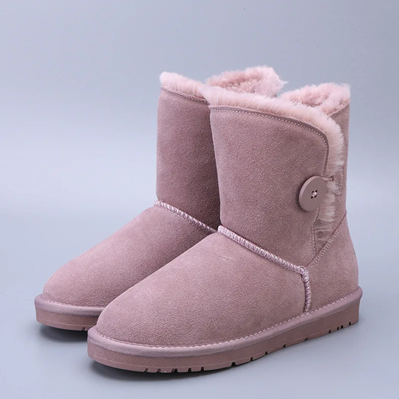 Pink UVWP/классические модные зимние ботинки из натуральной кожи; Водонепроницаемая Натуральная Овечья шерсть; женские ботинки; ботильоны; теплые зимние ботинки - Цвет: Pink