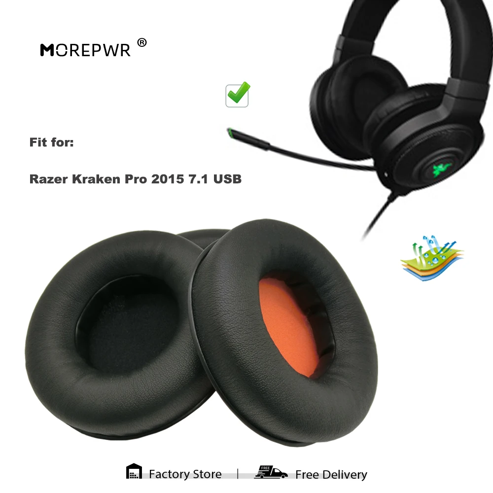 

Morepwr Replacement Ear Pads for Razer Kraken Pro 2015 7.1 USB Headset Parts Leather Earmuff Earphone Sleeve Cover