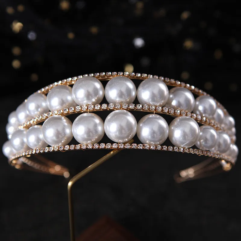 2020 New Fashion Rhinestone Pearls Tiaras and Crowns Royal Queen Headband Princess Party Wedding Hair Jewelry Bridal Accessories | Украшения