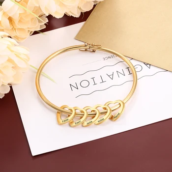 

Personalized Engraved Bracelet Bangle with Heart Pendant Gold Color Custom Name Stainless Steel Inspirational Women Jewelry