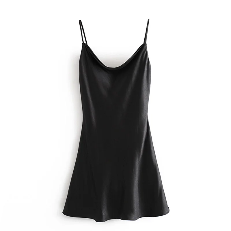 RR тонкие прочные подтяжки платья для женщин модное атласное платье с открытой спиной женское элегантное мини-платье без рукавов для женщин KK - Цвет: HHDR3097 Black