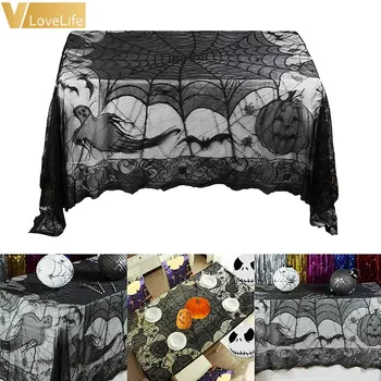 

Halloween Tablecloth Party Knitted Spiderweb Table Cover Ghost Pumpkin Table Runner Fireplace Mantle Event Party Decoration