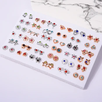 

36pair/18Pairs Christmas Gold Silver Color Flower Stud Earring Set Cute Crystal Star Heart Earrings For Women Girl Kids Party